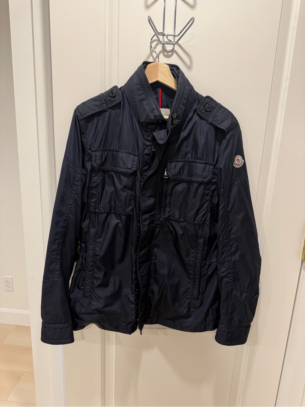 Moncler Men's Dark Navy Field Jacket with Patch Logo